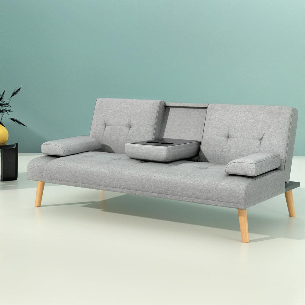 Artiss Sofa Bed 188CM Grey Faux Linen - TRENDZ