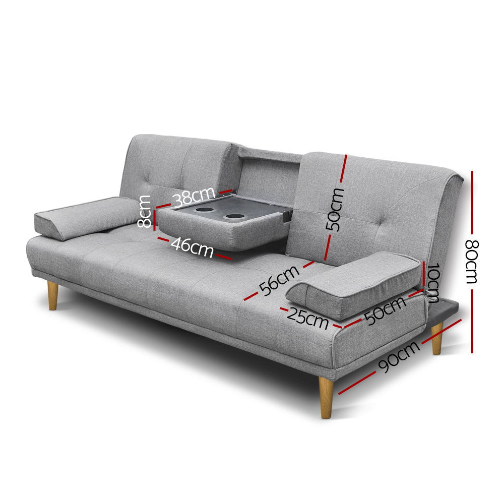 Artiss Sofa Bed 188CM Grey Faux Linen - TRENDZ