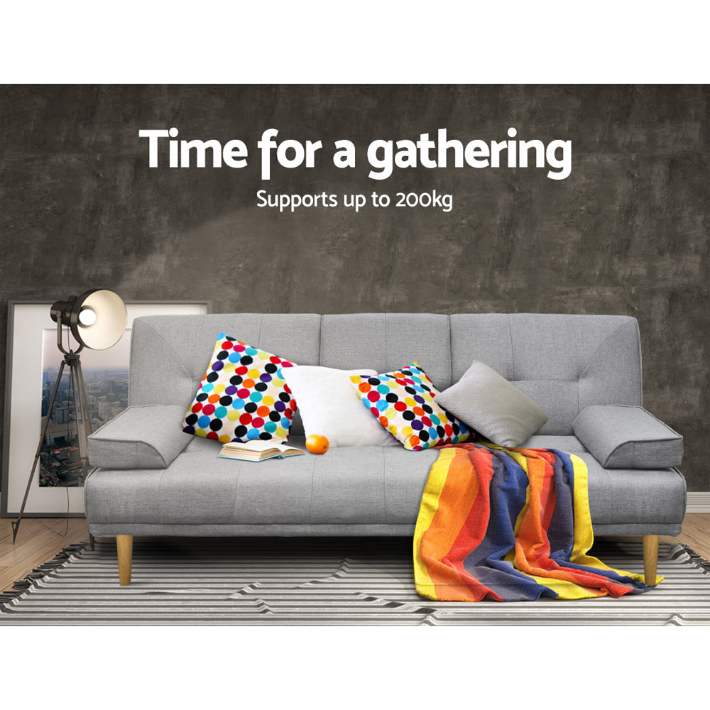 Artiss Sofa Bed 188CM Grey Faux Linen - TRENDZ