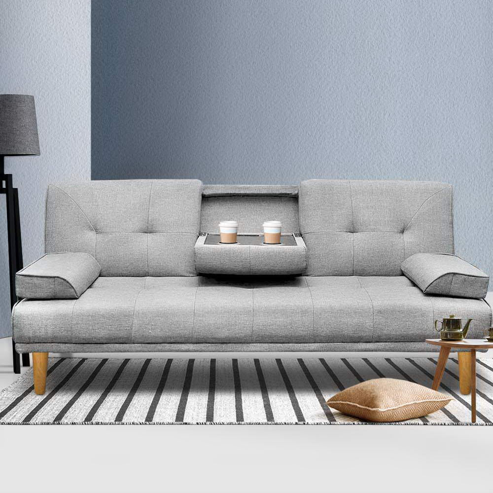 Artiss Sofa Bed 188CM Grey Faux Linen - TRENDZ