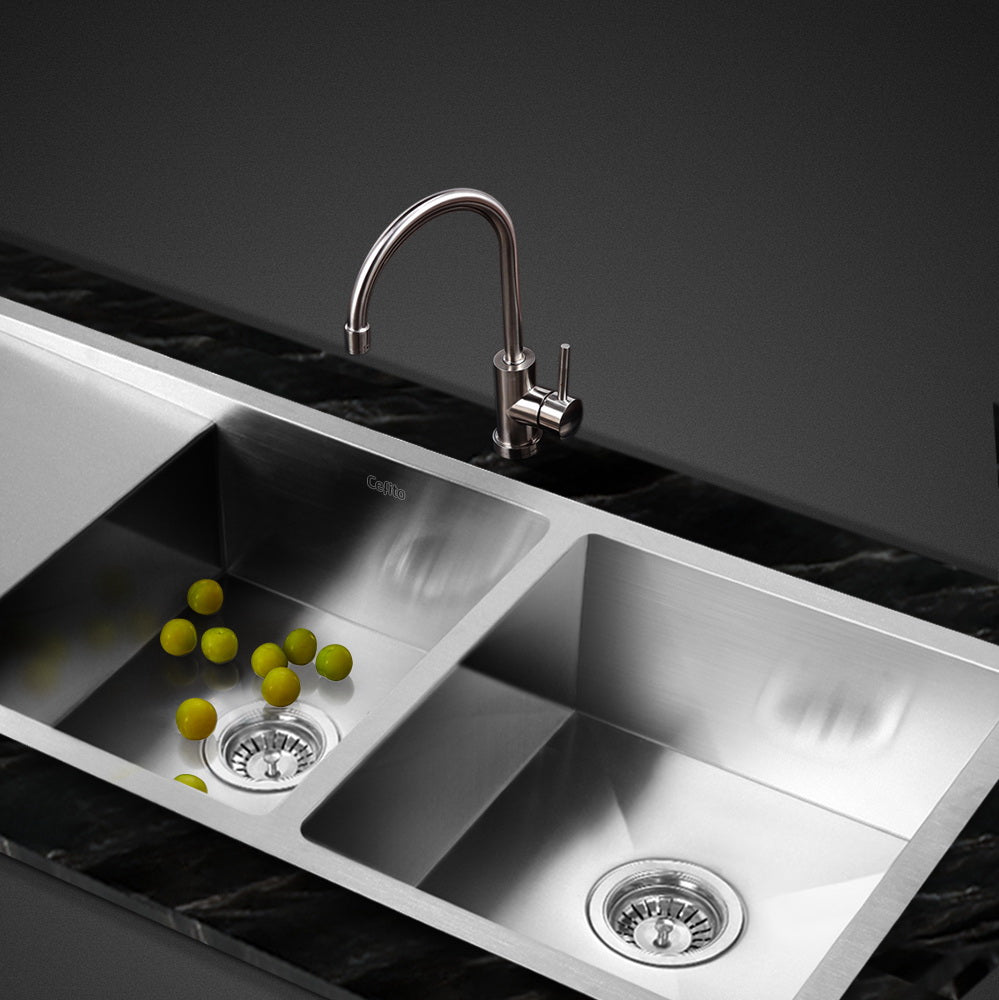 Cefito Kitchen Sink 111X45CM Stainless Steel Basin Double Bowl Silver - TRENDZ