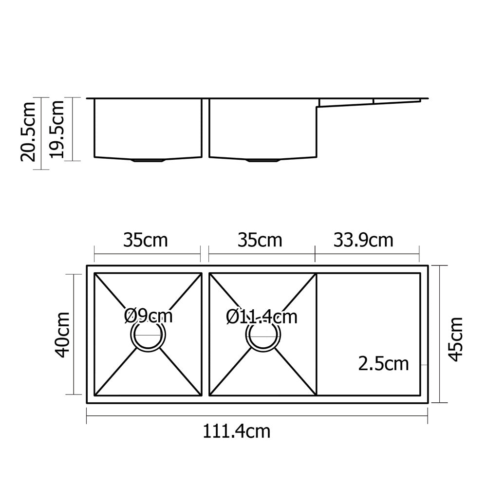 Cefito Kitchen Sink 111X45CM Stainless Steel Basin Double Bowl Silver - TRENDZ
