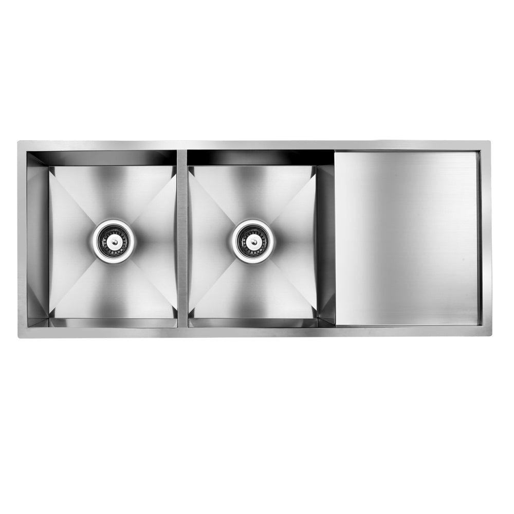 Cefito Kitchen Sink 111X45CM Stainless Steel Basin Double Bowl Silver - TRENDZ