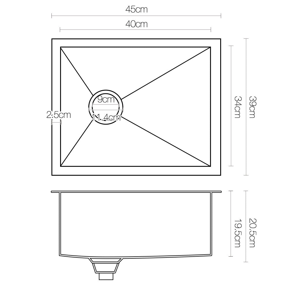 Cefito Kitchen Sink 45X39CM Stainless Steel Basin Single Bowl Silver - TRENDZ