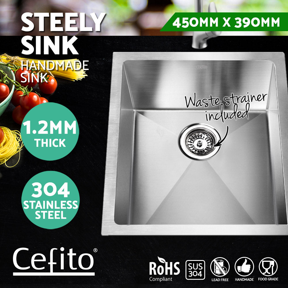 Cefito Kitchen Sink 45X39CM Stainless Steel Basin Single Bowl Silver - TRENDZ