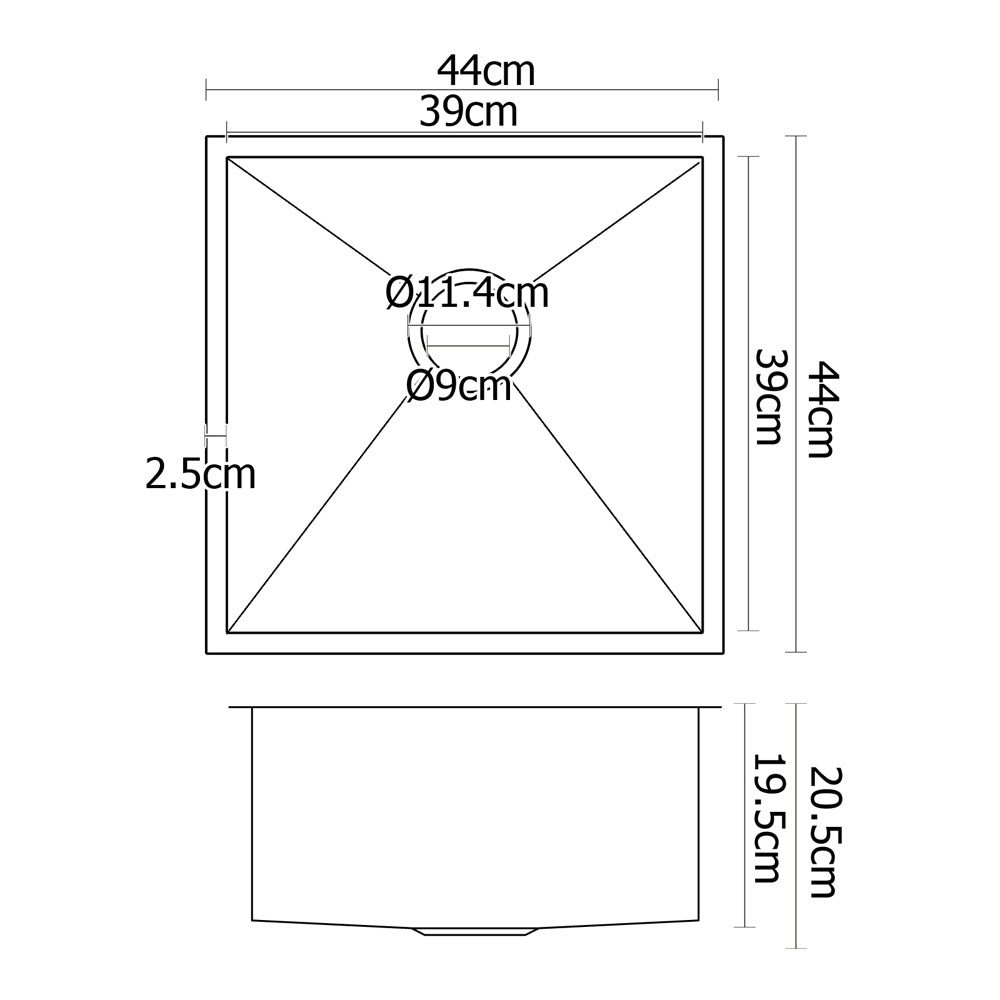 Cefito Kitchen Sink 44X44CM Stainless Steel Basin Single Bowl Silver - TRENDZ