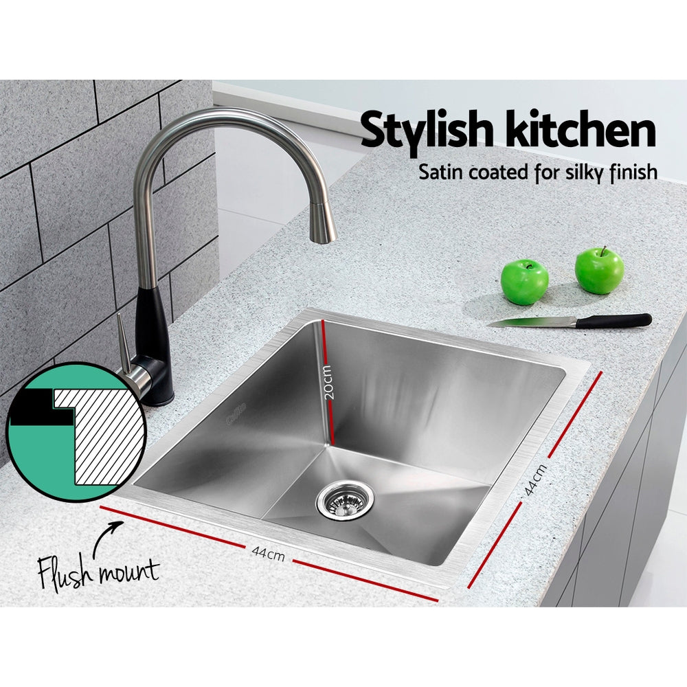 Cefito Kitchen Sink 44X44CM Stainless Steel Basin Single Bowl Silver - TRENDZ