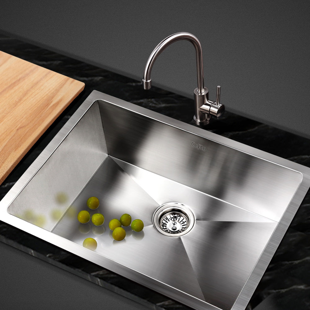 Cefito Kitchen Sink 60X45CM Stainless Steel Basin Single Bowl Silver - TRENDZ