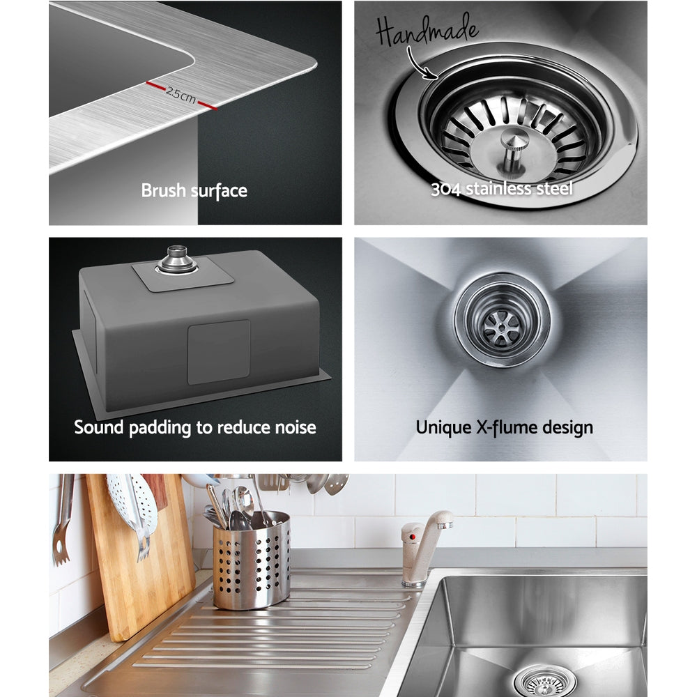 Cefito Kitchen Sink 60X45CM Stainless Steel Basin Single Bowl Silver - TRENDZ