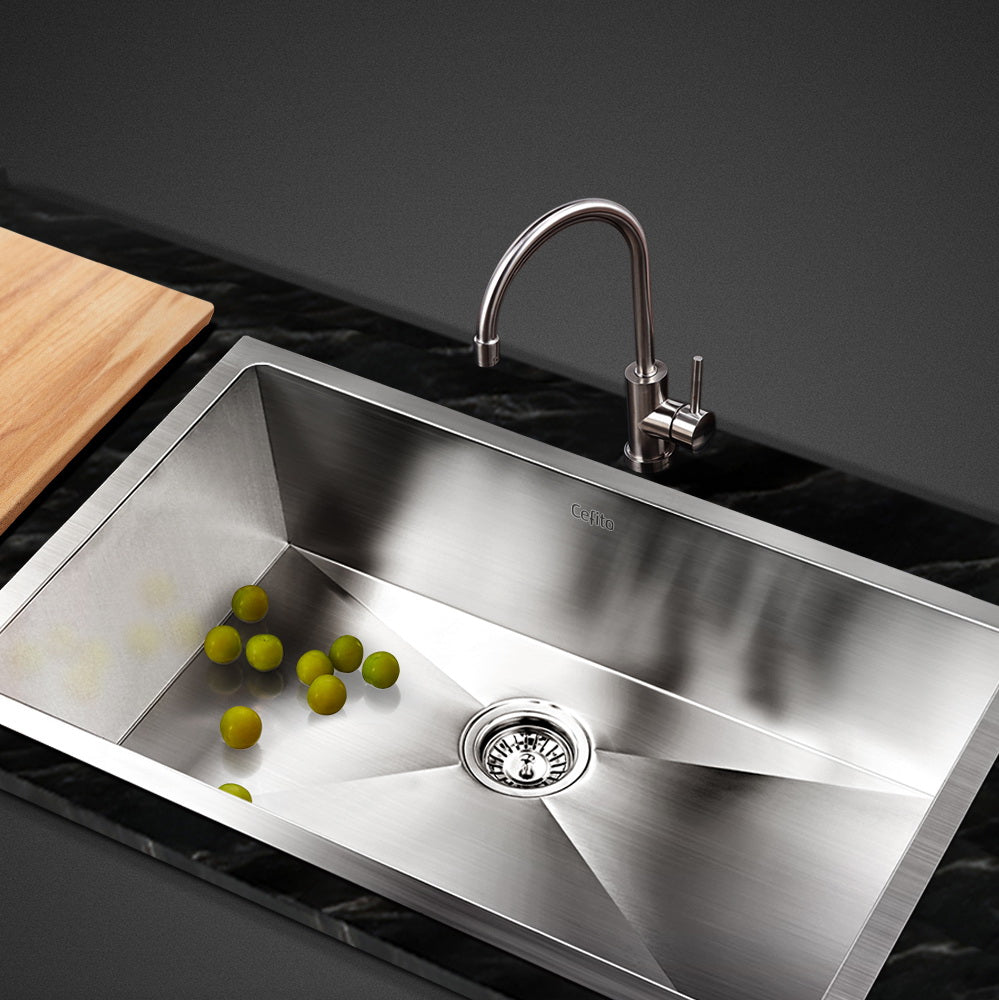 Cefito Kitchen Sink 70X45CM Stainless Steel Basin Single Bowl Silver - TRENDZ