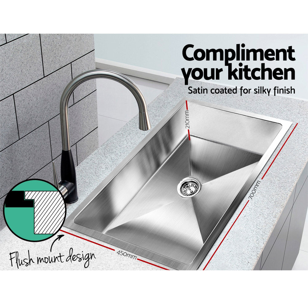Cefito Kitchen Sink 70X45CM Stainless Steel Basin Single Bowl Silver - TRENDZ