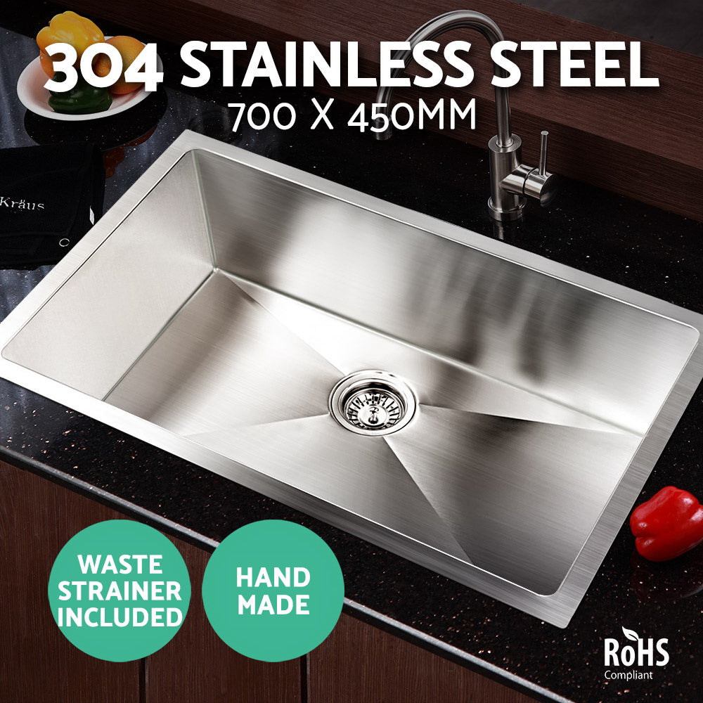 Cefito Kitchen Sink 70X45CM Stainless Steel Basin Single Bowl Silver - TRENDZ