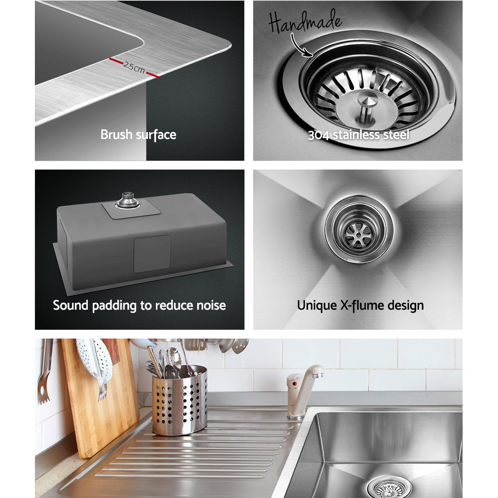 Cefito Kitchen Sink 70X45CM Stainless Steel Basin Single Bowl Silver - TRENDZ