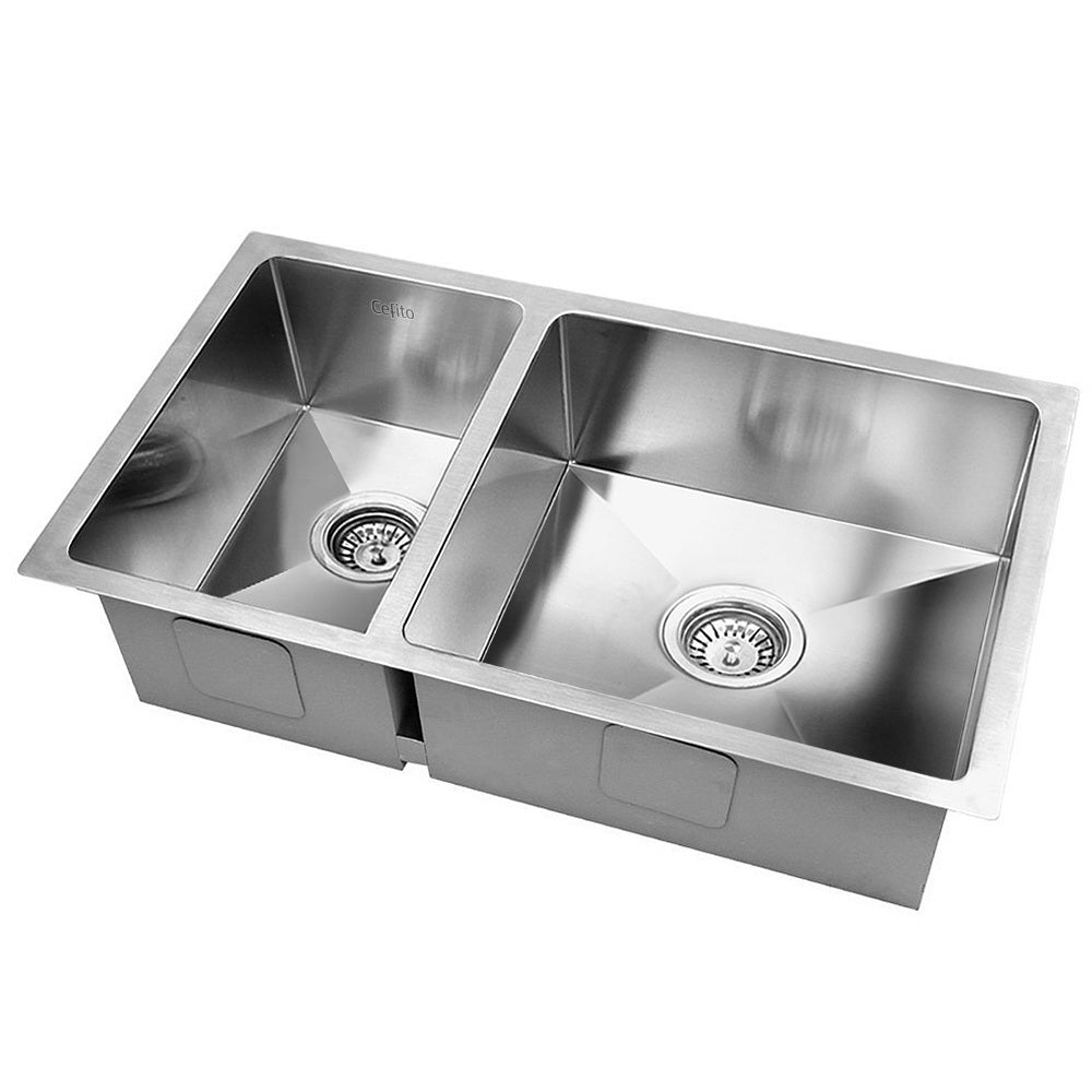 Cefito Kitchen Sink 71X45CM Stainless Steel Basin Double Bowl Silver - TRENDZ