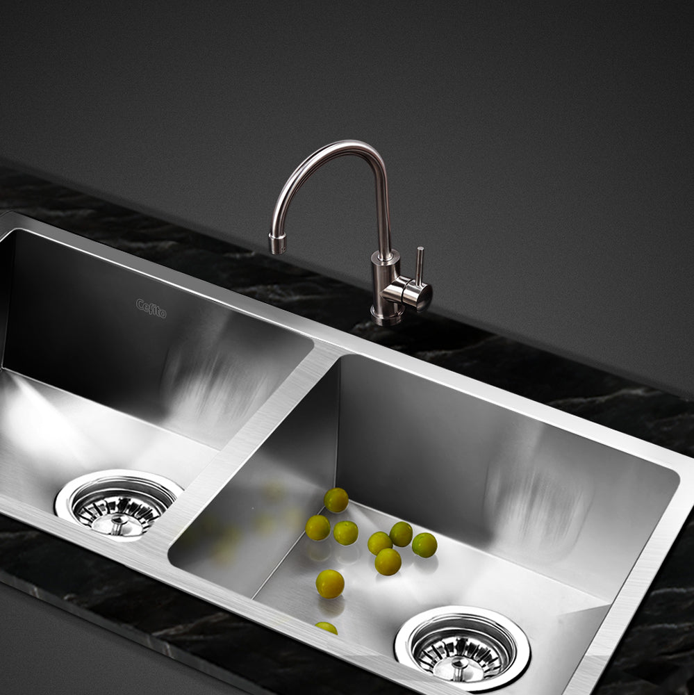 Cefito Kitchen Sink 77X45CM Stainless Steel Basin Double Bowl Silver - TRENDZ