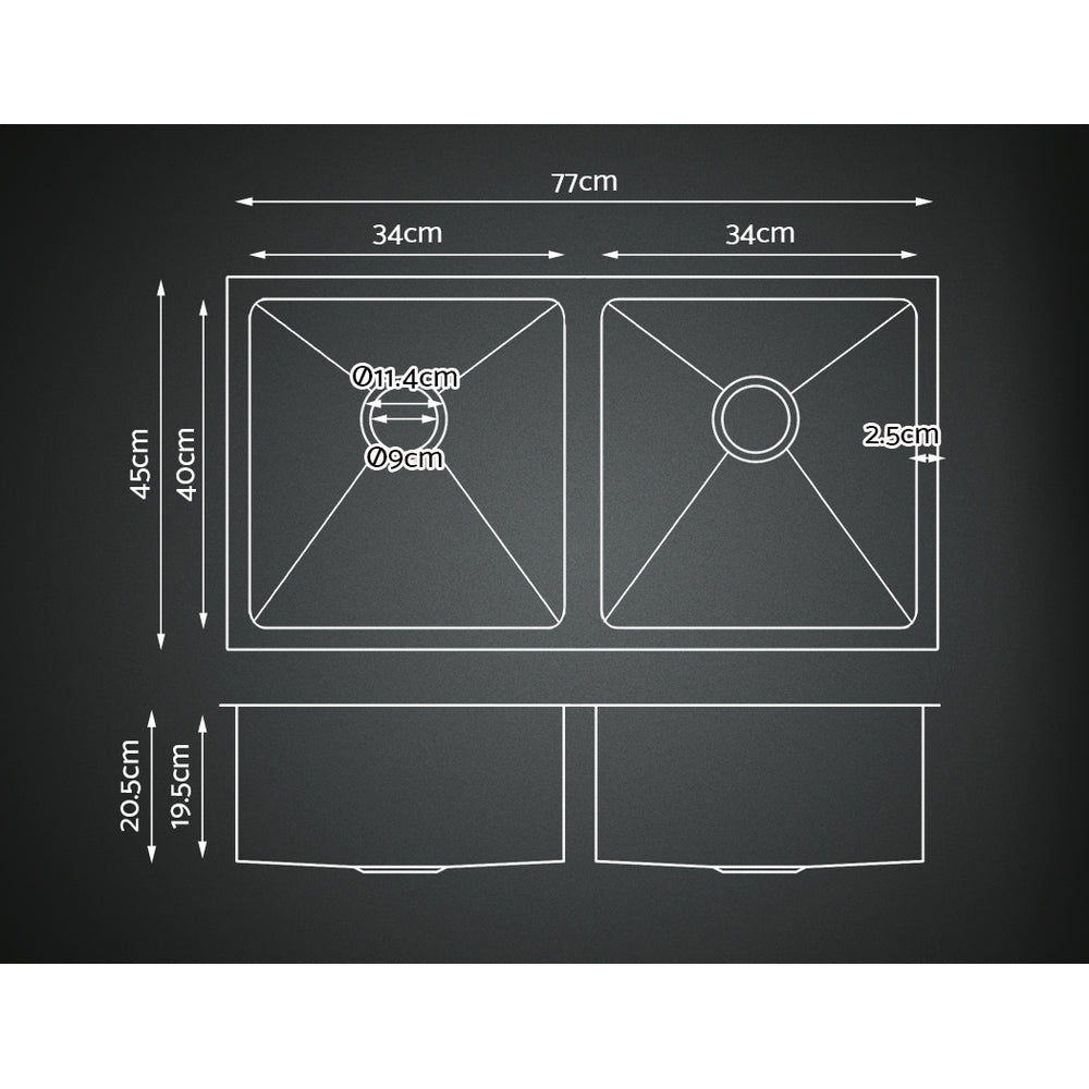 Cefito Kitchen Sink 77X45CM Stainless Steel Basin Double Bowl Silver - TRENDZ