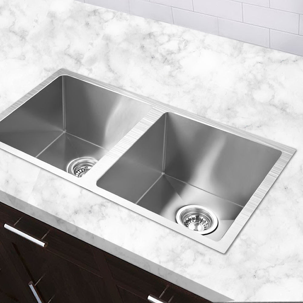 Cefito Kitchen Sink 77X45CM Stainless Steel Basin Double Bowl Silver - TRENDZ