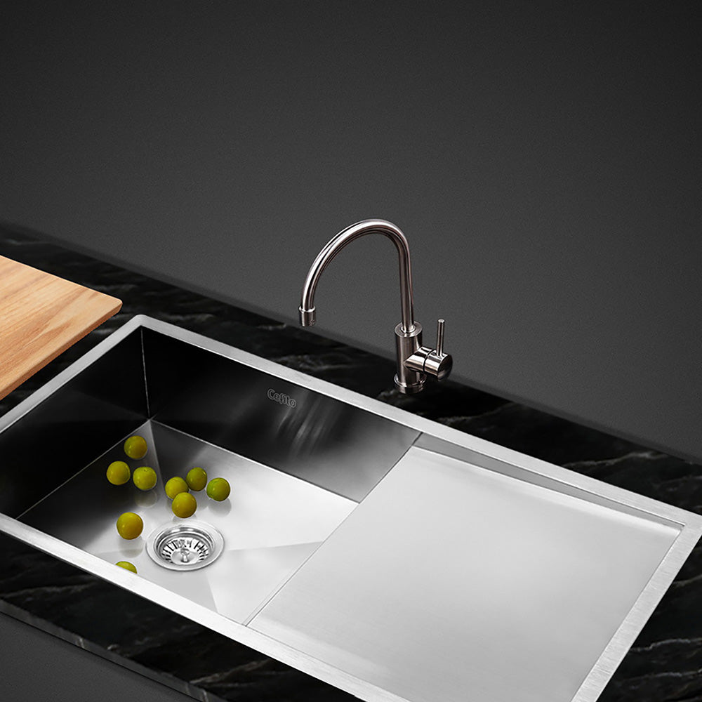 Cefito Kitchen Sink 96X45CM Stainless Steel Basin Single Bowl Silver - TRENDZ