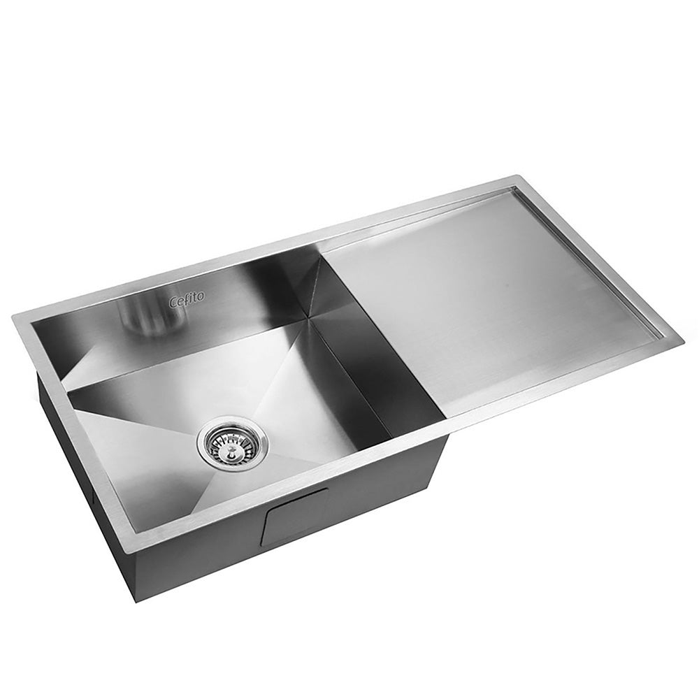 Cefito Kitchen Sink 96X45CM Stainless Steel Basin Single Bowl Silver - TRENDZ