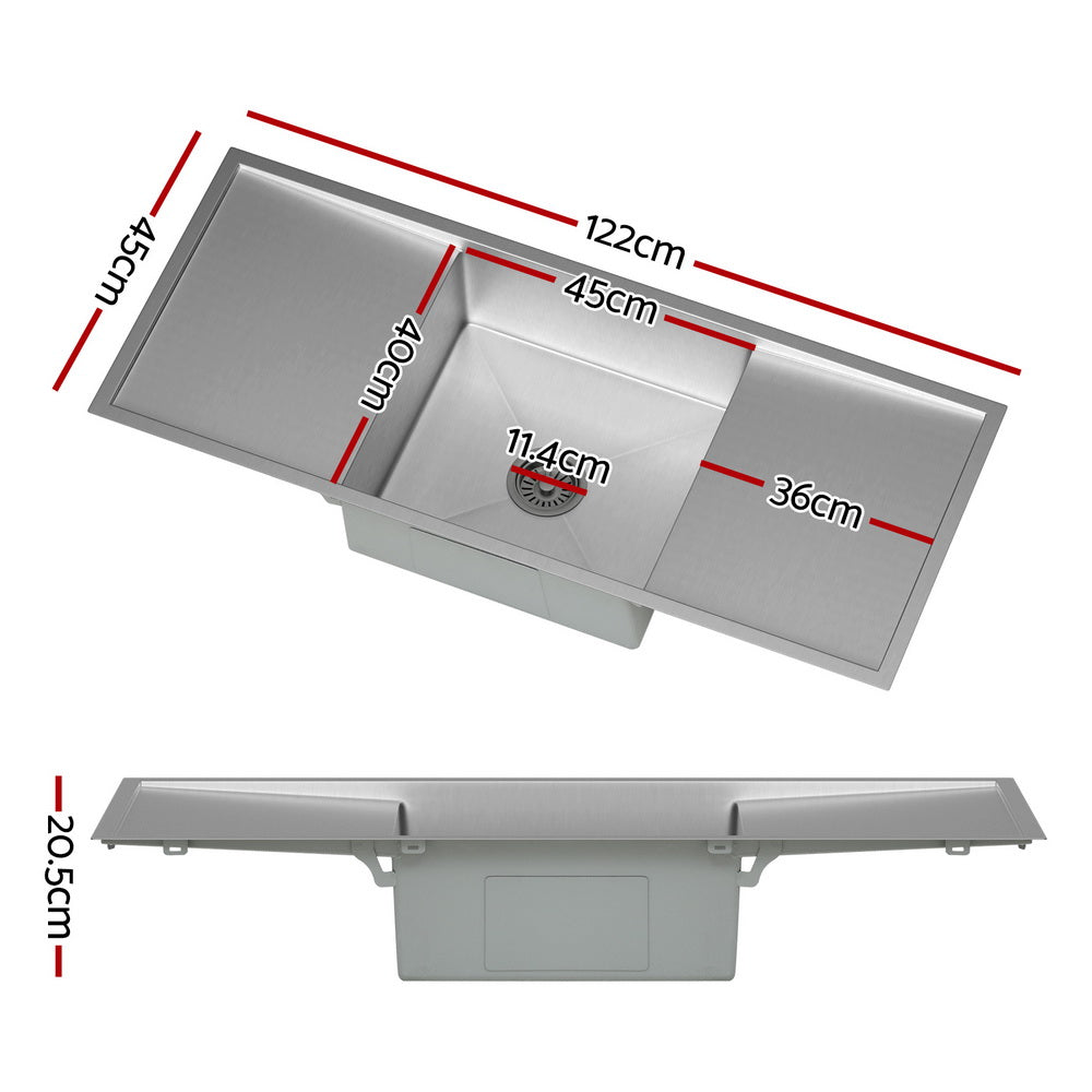 Cefito Kitchen Sink Basin Stainless Steel Under/Top/Flush Mount Bowl 122X45CM - TRENDZ
