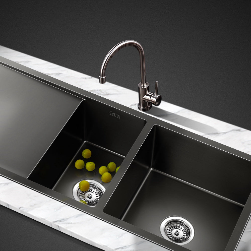 Cefito Kitchen Sink 100X45CM Stainless Steel Basin Double Bowl Black - TRENDZ