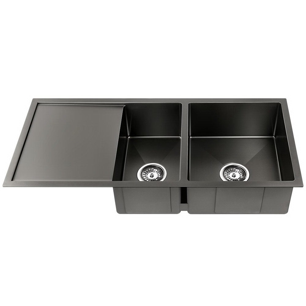 Cefito Kitchen Sink 100X45CM Stainless Steel Basin Double Bowl Black - TRENDZ