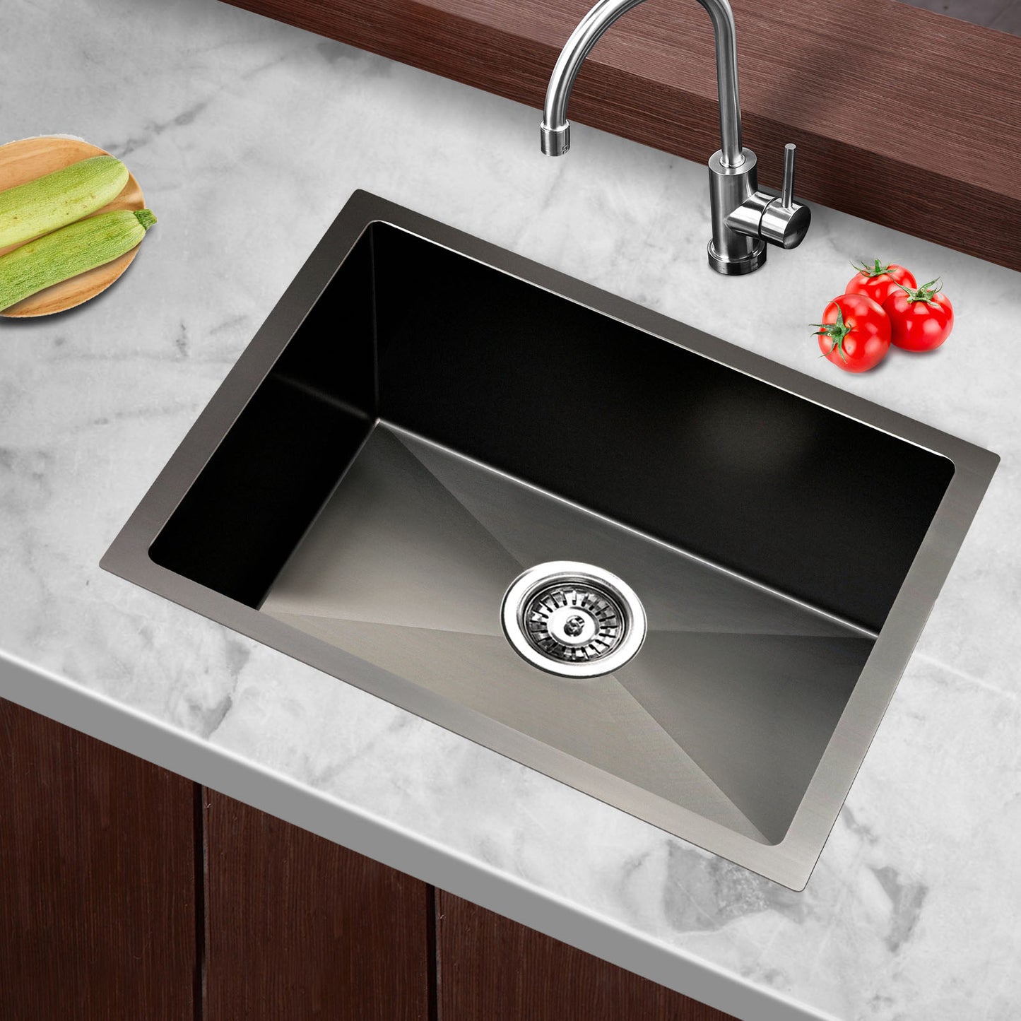 Cefito Kitchen Sink 45X30CM Stainless Steel Basin Single Bowl Black - TRENDZ