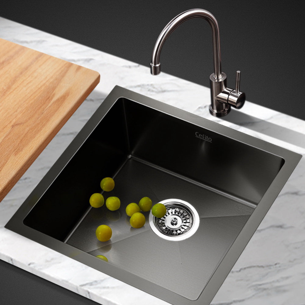 Cefito Kitchen Sink 44X44CM Stainless Steel Basin Single Bowl Black - TRENDZ