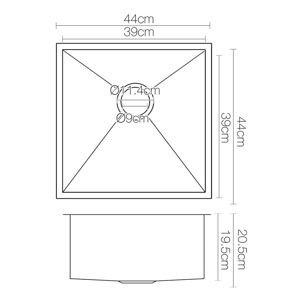 Cefito Kitchen Sink 44X44CM Stainless Steel Basin Single Bowl Black - TRENDZ