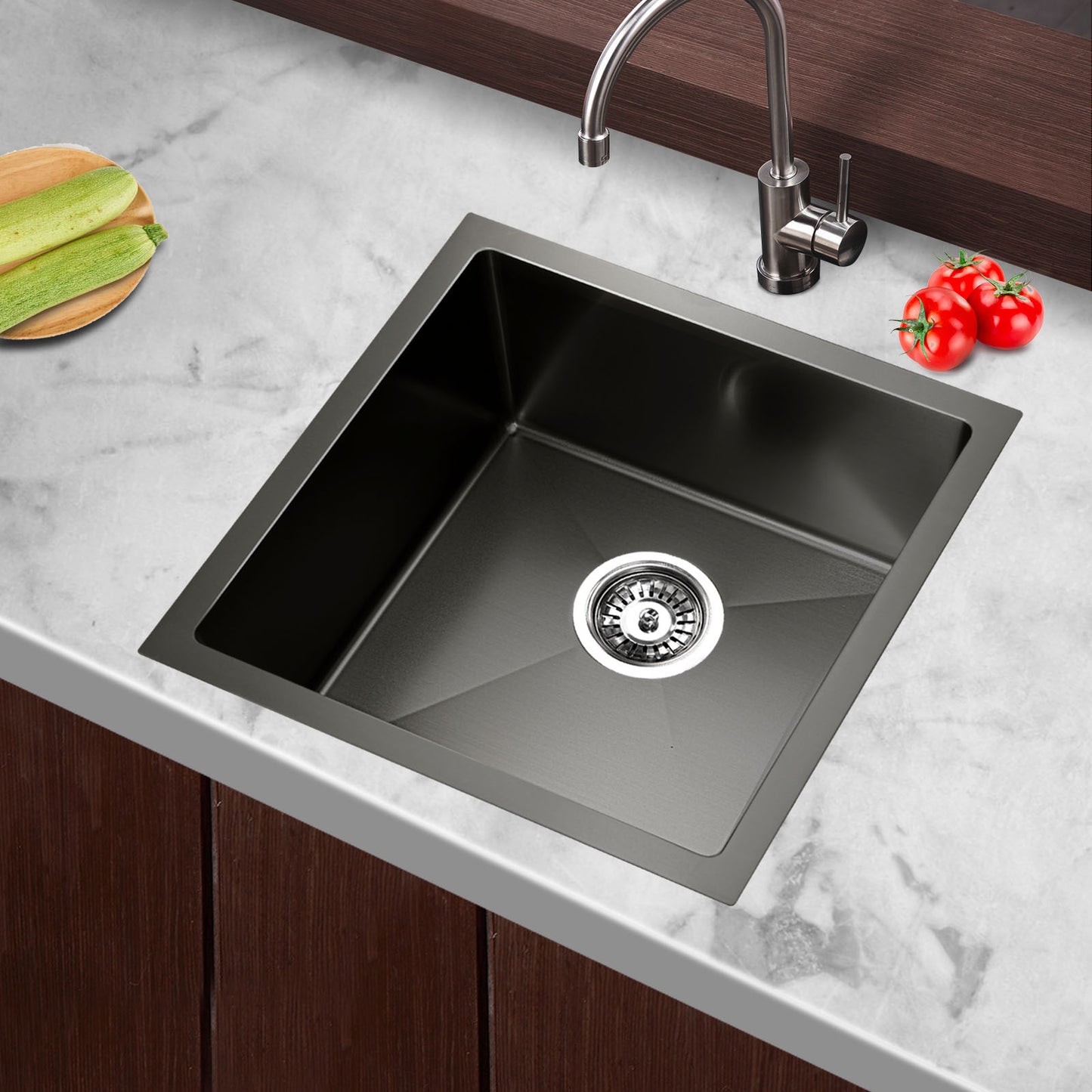 Cefito Kitchen Sink 44X44CM Stainless Steel Basin Single Bowl Black - TRENDZ