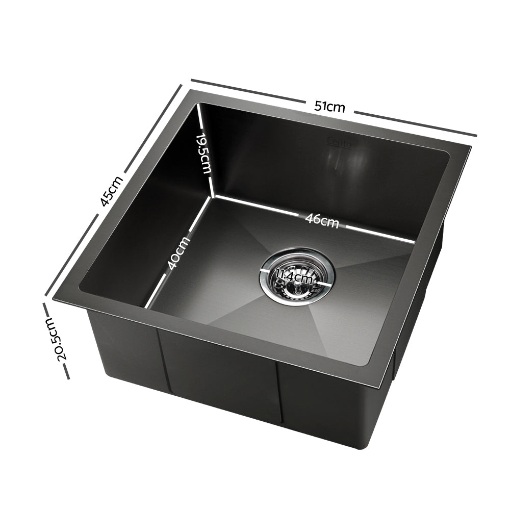 Cefito Kitchen Sink 51X45CM Stainless Steel Basin Single Bowl Black - TRENDZ