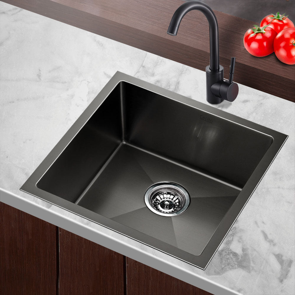 Cefito Kitchen Sink 51X45CM Stainless Steel Basin Single Bowl Black - TRENDZ