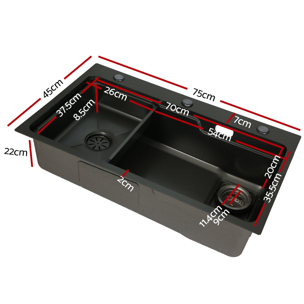 Cefito Kitchen Sink 75X45CM Stainless Steel Basin Single Bowl Drain Part Black - TRENDZ