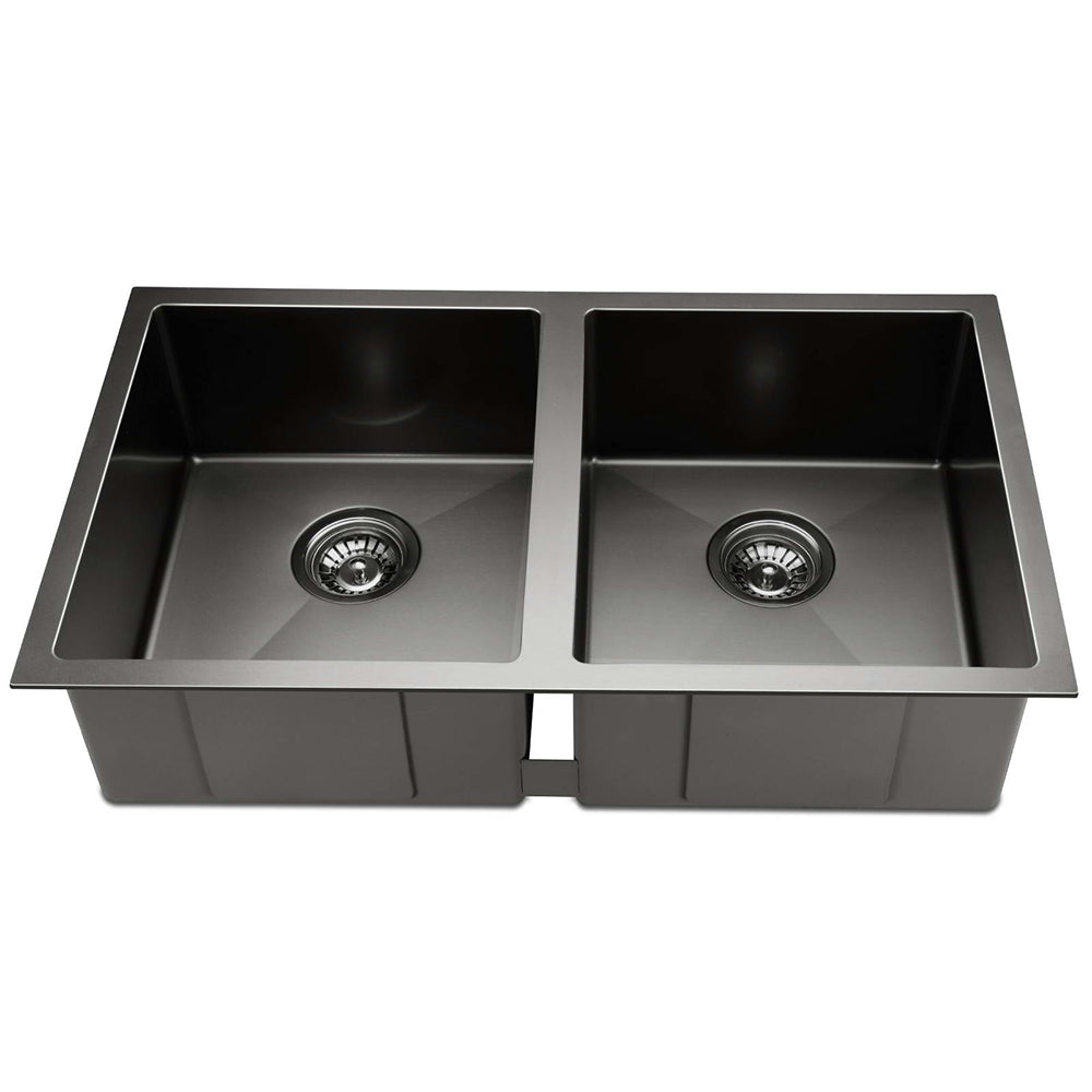 Cefito Kitchen Sink 77X45CM Stainless Steel Basin Double Bowl Black - TRENDZ
