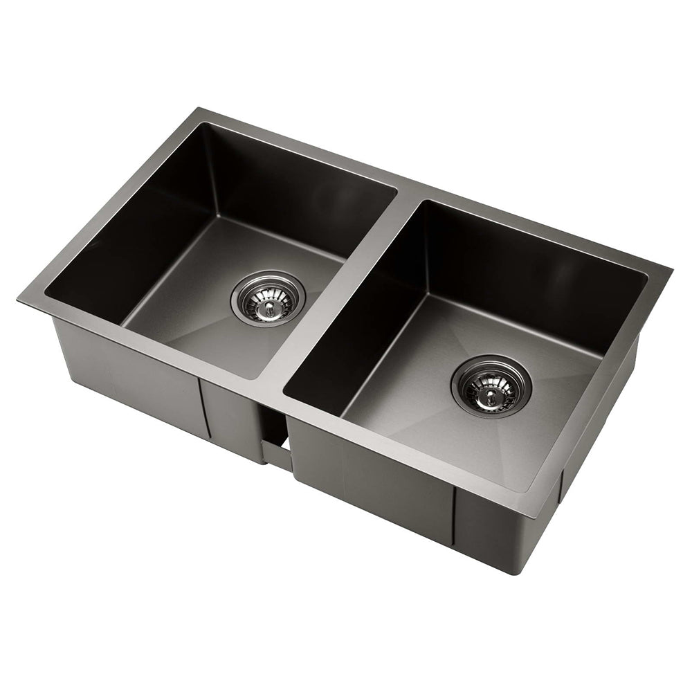 Cefito Kitchen Sink 77X45CM Stainless Steel Basin Double Bowl Black - TRENDZ