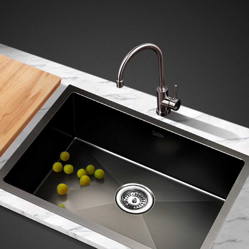 Cefito Kitchen Sink 60X45CM Stainless Steel Basin Single Bowl Black - TRENDZ