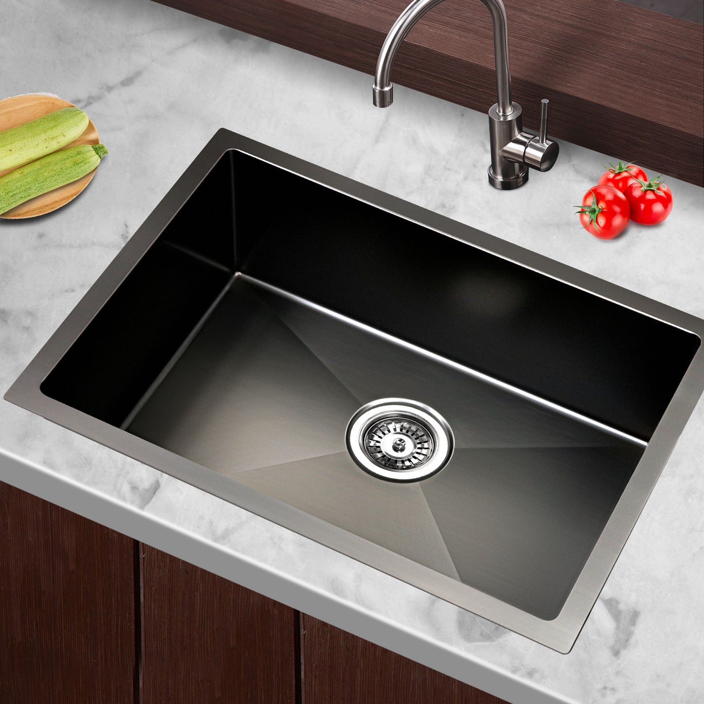 Cefito Kitchen Sink 60X45CM Stainless Steel Basin Single Bowl Black - TRENDZ