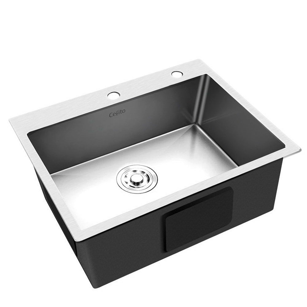 Cefito Kitchen Sink 55X45CM Stainless Steel Basin Single Bowl Extra Hole Silver - TRENDZ