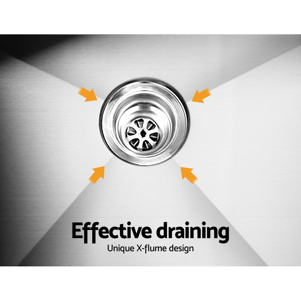 Cefito Kitchen Sink 55X45CM Stainless Steel Basin Single Bowl Extra Hole Silver - TRENDZ