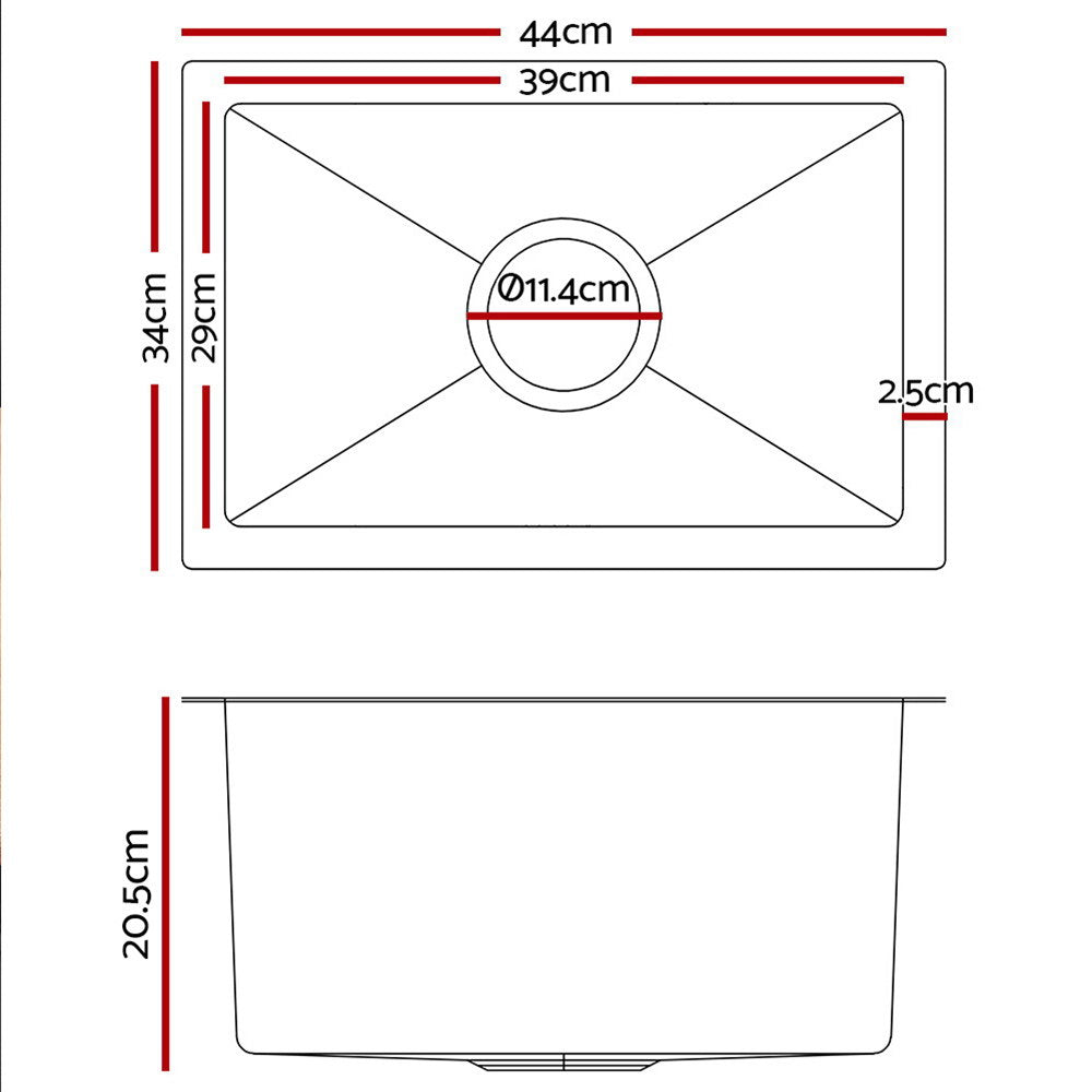 Cefito Kitchen Sink 44X34CM Stainless Steel Nano Basin Single Bowl Silver - TRENDZ