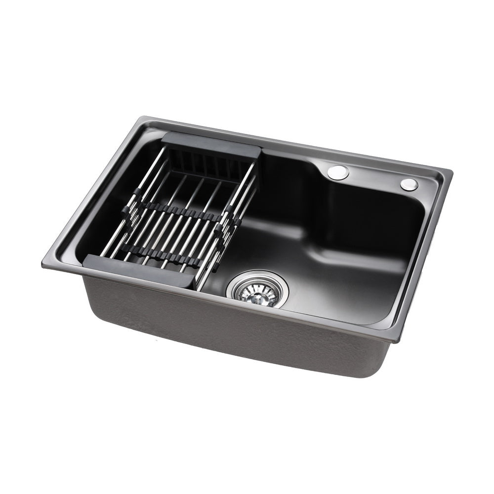 Cefito Kitchen Sink 61X43CM Stainless Steel Basin Single Bowl Black Drain Basket - TRENDZ