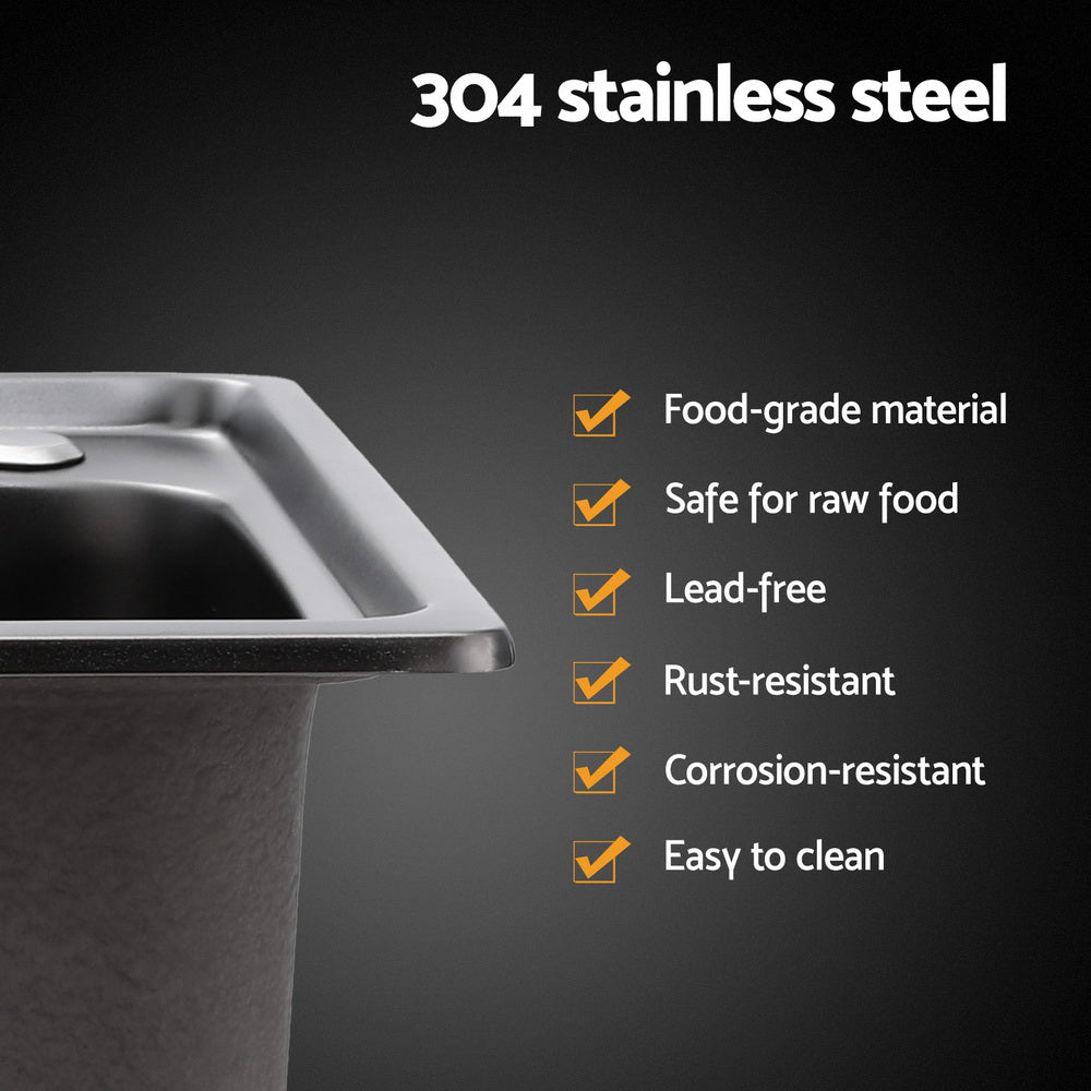 Cefito Kitchen Sink 61X43CM Stainless Steel Basin Single Bowl Black Drain Basket - TRENDZ