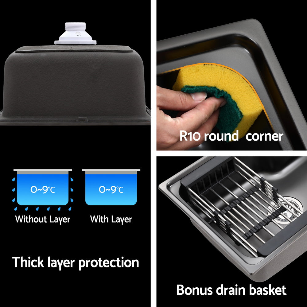 Cefito Kitchen Sink 61X43CM Stainless Steel Basin Single Bowl Black Drain Basket - TRENDZ
