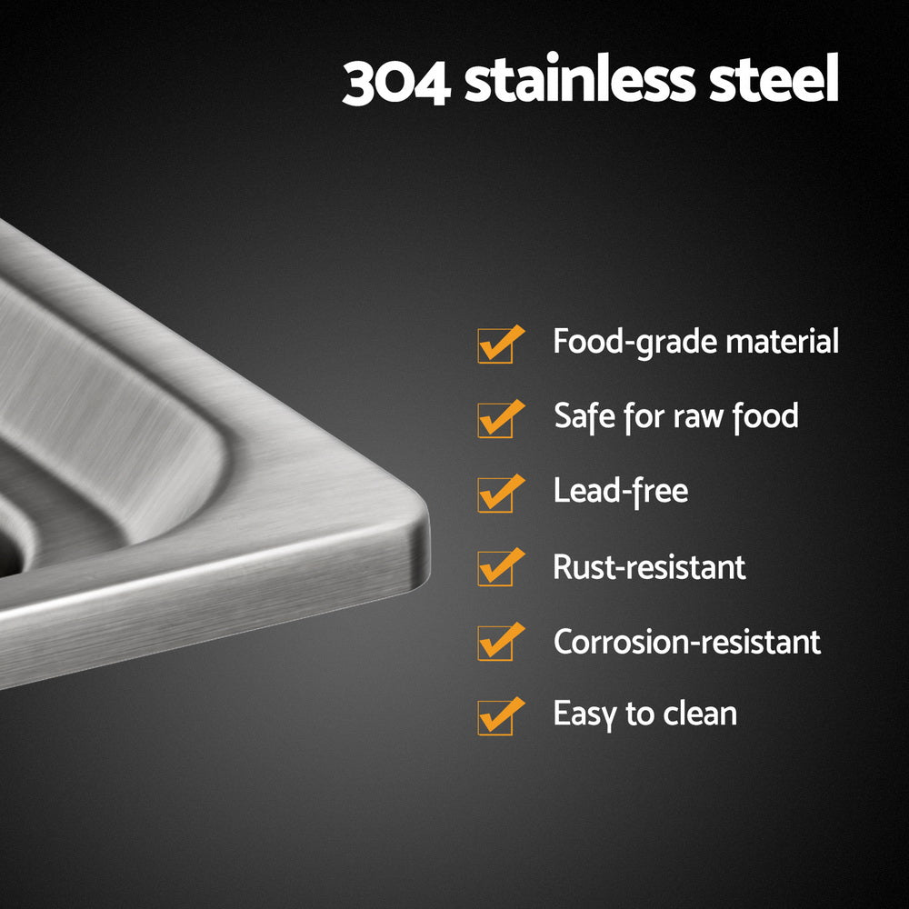 Cefito Kitchen Sink 61X43CM Stainless Steel Basin Single Bowl Silver Drain Basket - TRENDZ