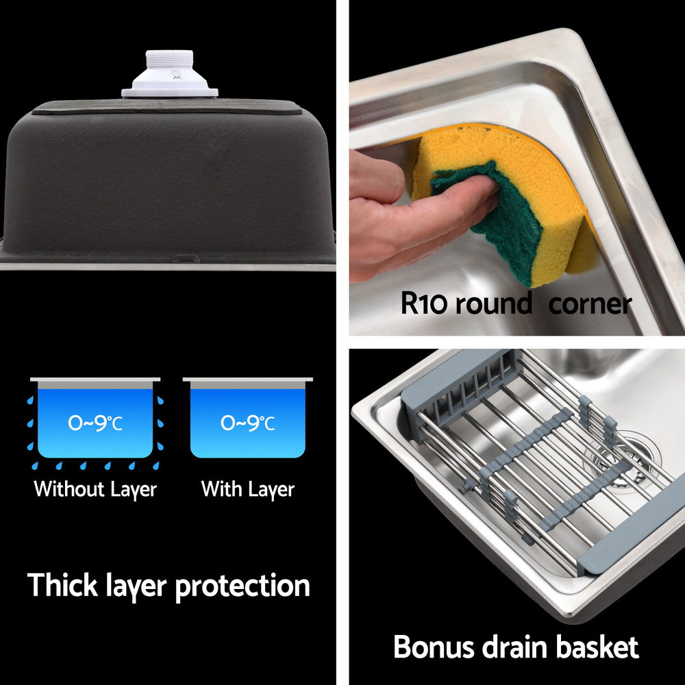 Cefito Kitchen Sink 61X43CM Stainless Steel Basin Single Bowl Silver Drain Basket - TRENDZ