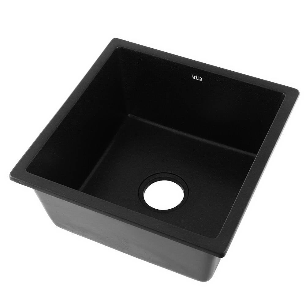 Cefito Stone Kitchen Sink 450X450MM Granite Under/Topmount Basin Bowl Laundry Black - TRENDZ