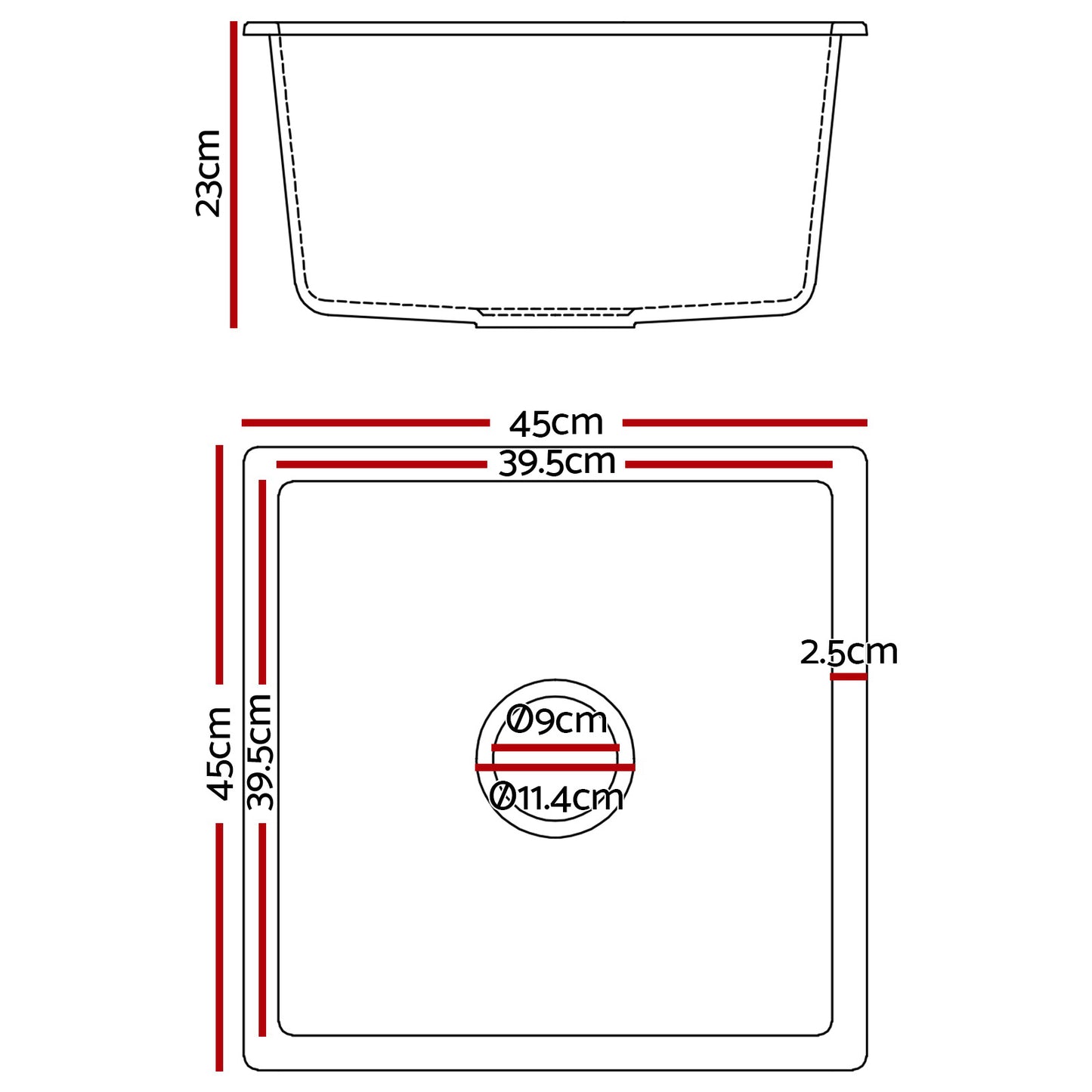 Cefito Stone Kitchen Sink 450X450MM Granite Under/Topmount Basin Bowl Laundry Black - TRENDZ