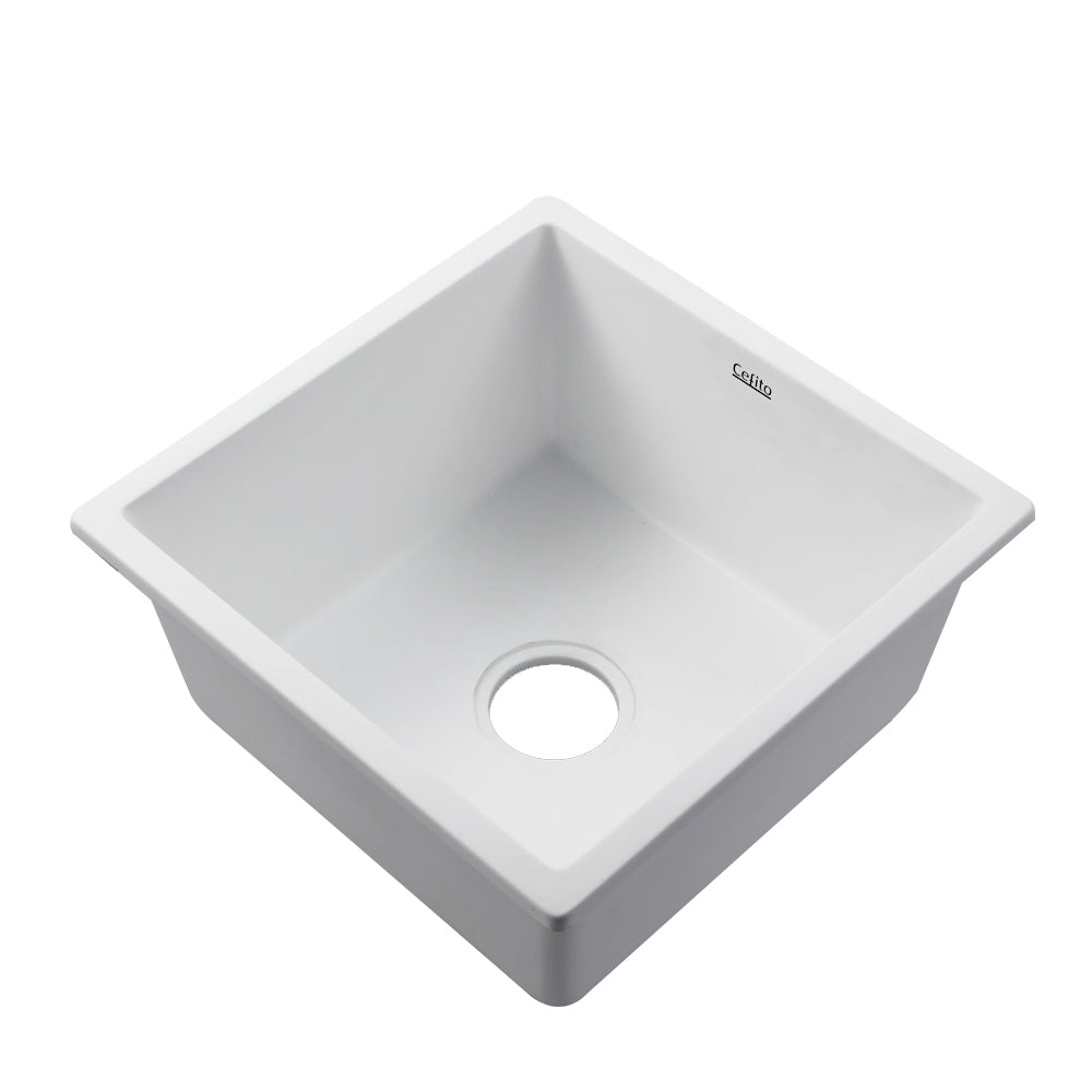 Cefito Stone Kitchen Sink 450X450MM Granite Under/Topmount Basin Bowl Laundry White - TRENDZ