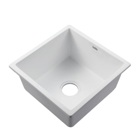 Cefito Stone Kitchen Sink 450X450MM Granite Under/Topmount Basin Bowl Laundry White - TRENDZ