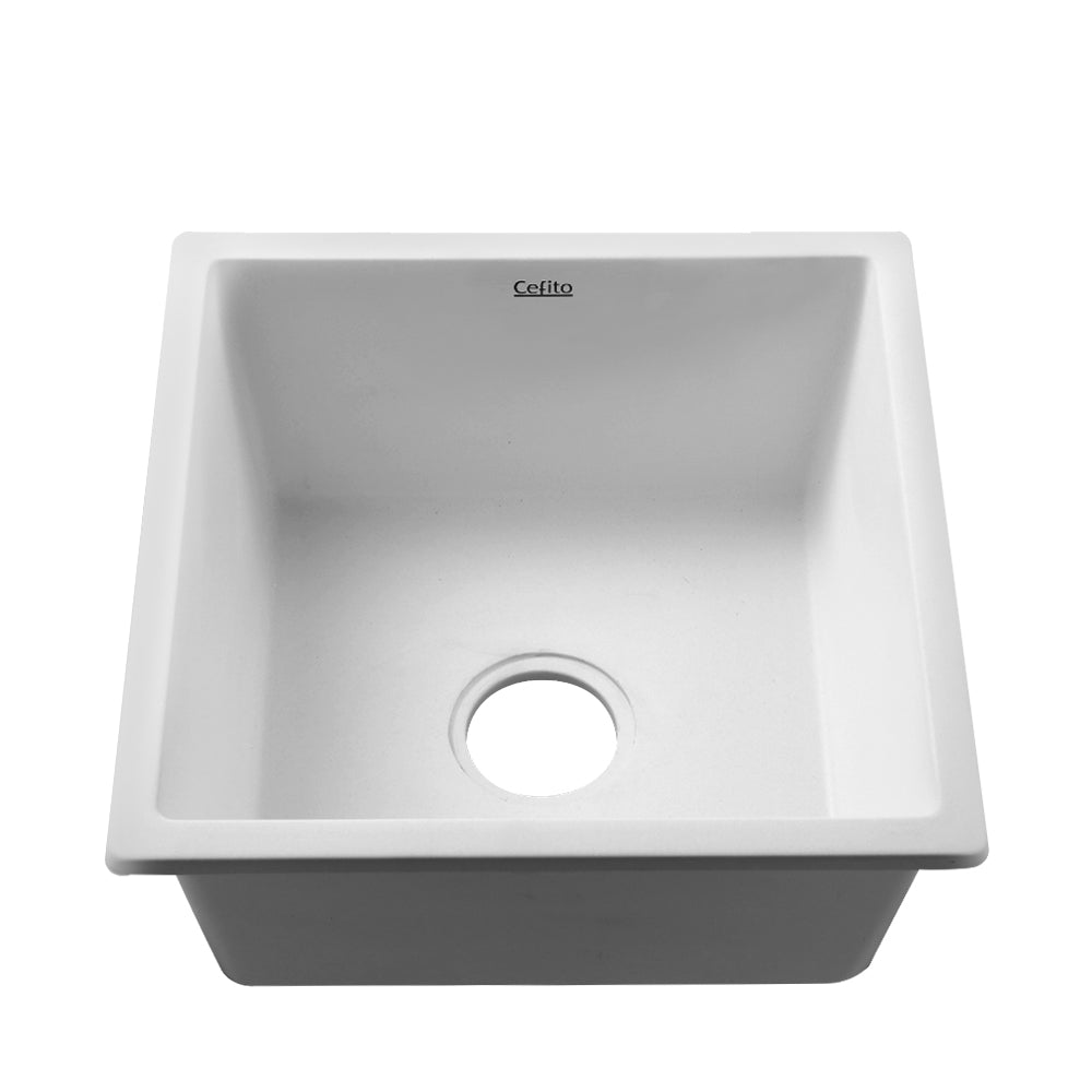 Cefito Stone Kitchen Sink 450X450MM Granite Under/Topmount Basin Bowl Laundry White - TRENDZ